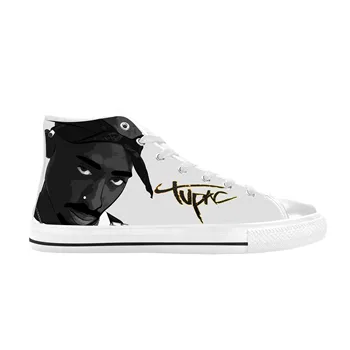 Tupac Hip Hop Rap Rapçi 2pac Makaveli Müzik Kaya Rahat Bez Ayakkabı Yüksek Top Rahat Nefes 3D Baskı Erkekler Kadınlar Sneakers