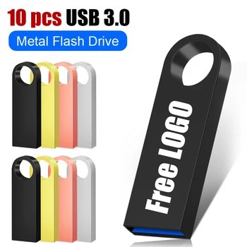 10 ADET Ücretsiz Özel LOGO USB flash sürücü 3.0 Yüksek Hızlı Kalem Sürücü 16GB 32GB 64GB 128GB bellek Pendrive metal usb sopa anahtar ile
