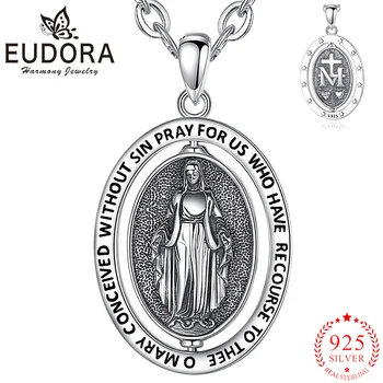 Eudora Yeni 925 Ayar Gümüş Meryem Madalya Kolye Dini İnanç Kolye Kadın Erkek Zarif Takı Parti Hediye
