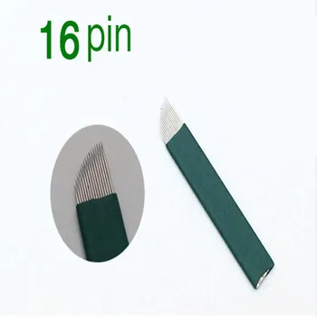Sdotter 50 adet/grup Yeşil 16 Pin Kalıcı Makyaj Kaş Dövme Bıçağı Microblading İğneler Manuel makyaj kalemi Makinesi