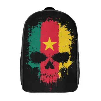 Kaotik Kamerun Bayrağı Sıçramak Kafatası Kamerun 17 İnç Omuz Sırt Çantası Bağbozumu Yaz Kampları Sevimli Güvenli Rahat Sırt Çantası