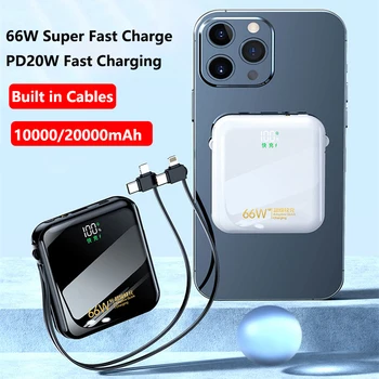 Güç Bankası 20000mAh Kablo ile PD 66W Hızlı Şarj Powerbank Taşınabilir Harici Pil Şarj Cihazı iPhone Huawei Xiaomi Samsung