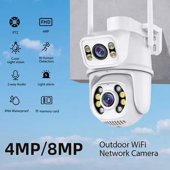 4MP Wifi Kamera Çift Lens Otomatik İzleme Açık Gözetim IP Kamera CCTV Gece Görüş Akıllı Ev Monitör Güvenlik Koruma