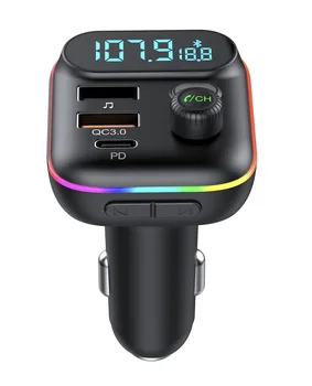 T70 renkli atmosfer araba ışıkları Bluetooth MP3FM verici QC3. 0 hızlı şarj PD fiş kartı fişi U disk şarkı mini