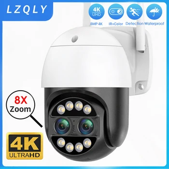 4K 8X Zoom Wifi Kamera Açık Güvenlik 4MP 8MP PTZ Çift Lens Kablosuz Video cctv güvenlik kameraları Ev için P2P İCsee