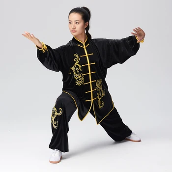 Kun Usta Kadife Kung Fu Elbise Wushu Giyim Tai Chi Elbise Dövüş Sanatı Üniforma Unisex Kadınlar Ve Erkekler 2023 Yeni Stil Siyah