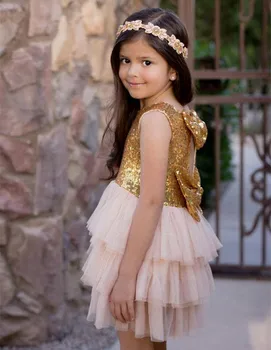 Çiçek Kız Elbise 2023 Yay A-Line Pullu Gerçek Resim Düğün Parti Elbise Katmanlı Kabarık Tül Kız Prenses Abiye