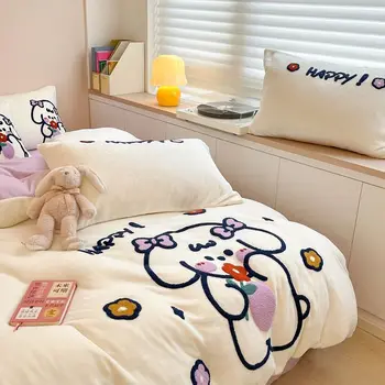 Pamuklu çocuk yatağı Seti Yorgan Nevresim Düz Levha yastık Sevimli Tavşan Ayı Baskılı Erkek Kız Tek Tam çift kişilik yatak