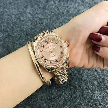 Sdotter CONTENA Lüks Bilezik İzle Kadın Saatler Rhinestone Moda Gül Altın kadın Saatler Saat Reloj Mujer Relogio Femin