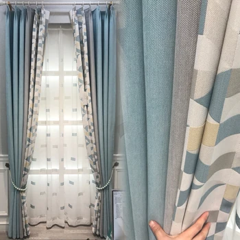 Perdeler Bitmiş Oturma Odası Yatak Odası için Basit Modern Zemin Pencere karartma perdeleri İskandinav Tarzı Perdeler İskandinav Tarzı