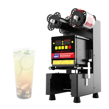 Plastik Kağıt Kabarcık çay bardağı Mühürleme Makinesi Otomatik Bardak Mühürleyen Elektrikli Mühürleyen Bar Veya Süt Çay Dükkanı