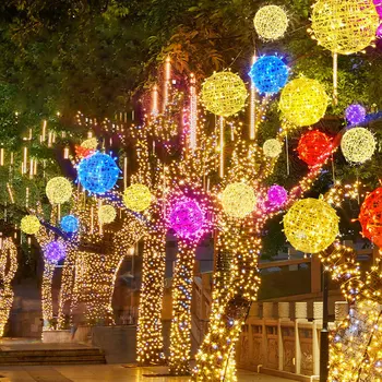Led Dize İşıklar Peri 30CM 20CM Rattan top lamba Tatil Aydınlatma Garland 220V Açık Noel Partisi için Düğün Dekorasyon