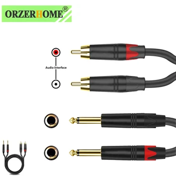 ORZERHOME TRS 6.35 mm Çift RCA Jack Ses Kablosu Çift 1/4 İnç TS Mono 2RCA Stereo Ses Kablosu Y Splitter Adaptörü Aux Kablosu