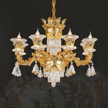 Fransız kapalı kolye ışık oturma odası için düğün dekorasyon lüks altın çinko alaşımlı lamba kristal avize