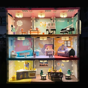 Dıy Dollhouse 9in1 Kiti Minyatür Aile Evleri Mutfak Banyo Yatak Odası Küçük Bebek Evi Mobilya Model Oyuncaklar Çocuk Hediyeler İçin