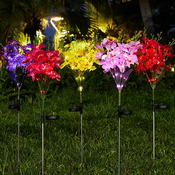 Güneş bahçe ışıkları güneş kelebek orkide gül ışıkları çiçek kazık su geçirmez açık güneş ışıkları çim Yard bahçe dekor