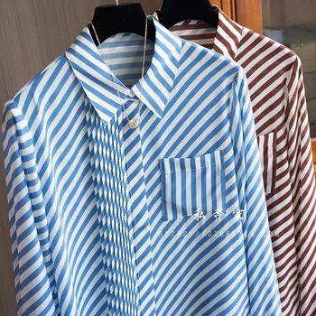 İlkbahar / Yaz Yeni Şifon kadın Bluz Rahat Moda Yatak Açma Yaka Düğmeleri Şerit Uzun Kollu Gömlek