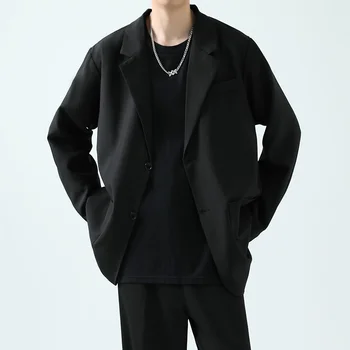 Düz Renk Blazer Erkekler Moda Sosyal Erkek Elbise Ceket Kore Gevşek günlük giysi Ceket Erkek Ofis Resmi Ceket Ceket M-3XL