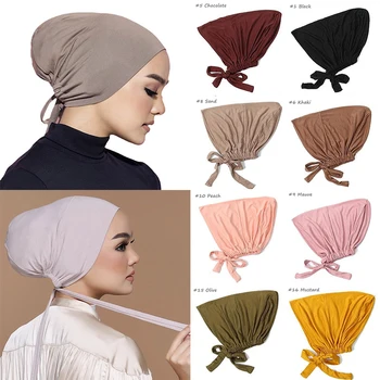 Yeni Yumuşak Modal islami türban Şapka İç Başörtüsü Kapaklar İslam Underscarf Bonnet Hindistan Şapka Kadın Headwrap Turbante Mujer