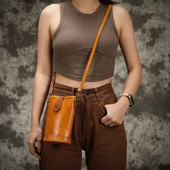 Doğal Hakiki Deri erkek Küçük Telefon omuzdan askili çanta Moda Sebze Tabaklama İnek Derisi Günlük Mini askılı çanta Kadınlar İçin