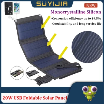 20W Katlanabilir GÜNEŞ PANELI USB Güneş Pili Taşınabilir Katlanır Su Geçirmez 5V Şarj Cihazı Açık Kamp Mobil Güç Pil Güneş Şarj