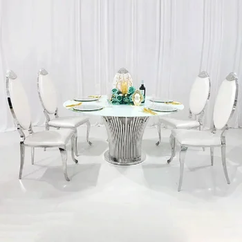 Foshan düğün malzemeleri gümüş paslanmaz çelik yuvarlak yemek masası satılık düğün olay masa