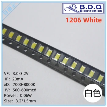 1206 Beyaz LED lamba yuvası SMD led ışık boyutu 3215 ışık yayan diyot yüksek parlak kaliteli 100 adet
