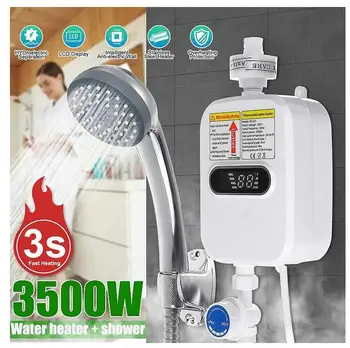 RX-21, 3500w 220V Mini su ısıtıcı Sıcak Elektrikli Tankless Ev Banyo Musluk Duş Başlığı ile LCD Sıcaklık Göstergesi