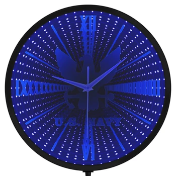 Amerika Birleşik Devletleri Donanması Logosu Aydınlık duvar saati ABD Askeri Hizmet Şube Yıldızlararası Sonsuzluk Ayna Lambası LED Aydınlatma duvar saati
