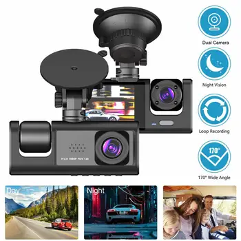 Araba dvr'ı Dash kamera 1280P hd araç kamerası Üç Lens Sürüş Video Kaydedici Dikiz Dashcam Otomatik park monitörü Kara Kutu
