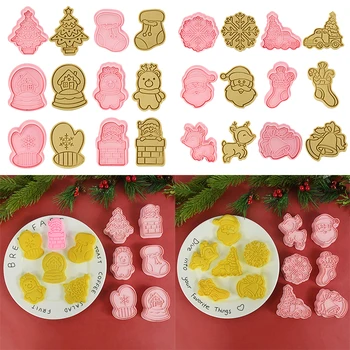 6 Adet Noel Çerez Kalıp Kar Tanesi Ağacı Sevimli Geyik Desen Plastik Bisküvi Kalıp Çerez Kesiciler Fondan Sugarcraft Pişirme Araçları