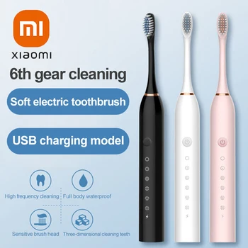 Xiaomi 5 Dişli Yetişkin Güçlü Ultra sonic Sonic Elektrikli Diş Fırçası USB Su Geçirmez Şarj Edilebilir Beyazlatma Diş Fırçası Yıkanabilir