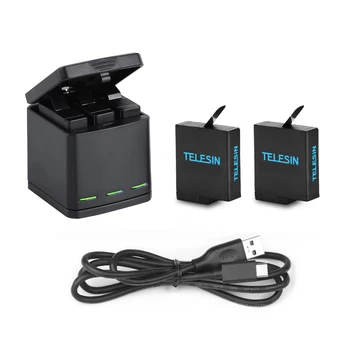 TELESIN 3 Yollu Pil Şarj Kutusu 2 Pil Kutusu Tip-C USB kablosu GoPro Hero 5 için 6 7 8 Siyah Eylem Kamera Aksesuarları