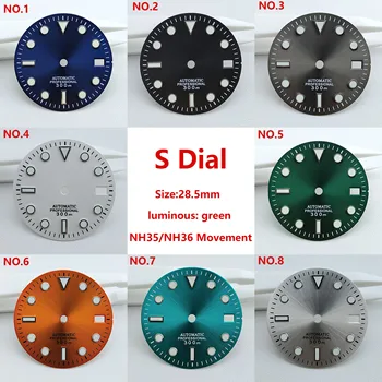 28.5 mm NH35 kadranlı saat arama S arama yeşil ışık arama için uygun NH35 NH36 hareket izleme aksesuarları İzle onarım aracı