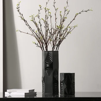 Retro Ev Tasarım Vazo Koyu Masa İç Küçük Tasarım Düğün Seramik Çiçek Vazo Siyah Minimalist Decorazioni Casa Odası Dekor