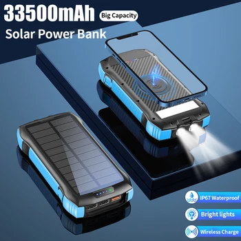 PINZHENG 33500mAh 10W Kablosuz Şarj Cihazı güneş Enerjisi Bankası PD 18W Hızlı Şarj Su Geçirmez Powerbank iPhone xiaomi güç kaynağı