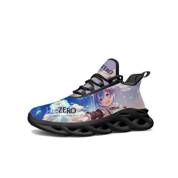 Rem Ram Flats Sneakers Mens Womens Genç Spor koşu ayakkabıları Yüksek Kalite Re: Sıfır Anime Comics Özel Dantel Up Örgü Ayakkabı
