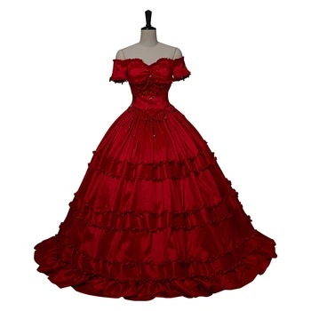 Lüks Asil Kırmızı Kapalı tek omuzlu elbise Victoria Gotik Marie Antoinette Balo Kadınlar Düğün Kıyafetleri Custom Made