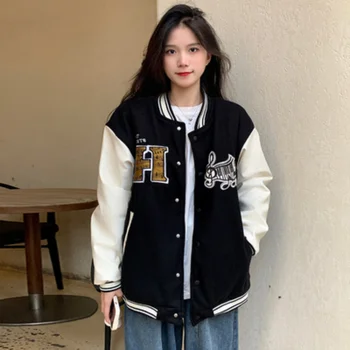 Deeptown Üniversite Beyzbol Ceket Kadın Harajuku Moda Boy kolej üniforması Bombacı Ceketler Kore Streetwear Kadın Giysileri