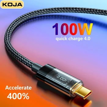 KOJA PD 100W 5A USB dijital Ekran Kablosu iPhone 14 13 Macbook iPad Huawei Xiaomi Samsung Tipi C Hızlı Şarj Kablosu