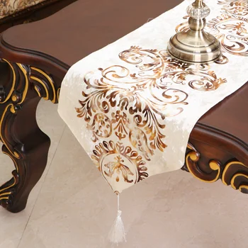 Kadife bronzlaşmaya saten Avrupa barok tarzı masa koşucu altın yemek mat düğün ev dekor lüks baskılı masa bayrağı