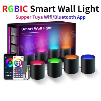 RGBIC Tuya WİFİ akıllı led duvar ışık / Downlight Aplikleri Müzik Senkronizasyonu Ev Dekor Alexa İle Çalışmak Çok Renkli Duvar led ışık Dekor İçin