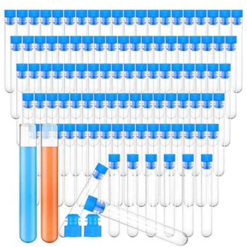 100 Adet Test Tüpleri plastik aksesuarlar Kapaklı 16X100MM Şeffaf Plastik Tüpler Kapaklı Fen Deneyleri İçin Boncuk