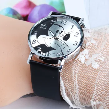 Disney Mickey Kadınlar Kızlar için Saatler Siyah Deri Kayış ultra ince Bayanlar İzle Kuvars Saat Bilek Relogio Feminino