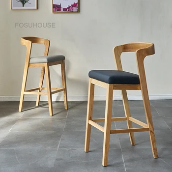 Modern Tasarımcı katı ahşap bar sandalyesi s mutfak mobilyası Basit Ev Yüksek Avrupa bar sandalyesi Ahşap Yüksek Ayak bar tabureleri