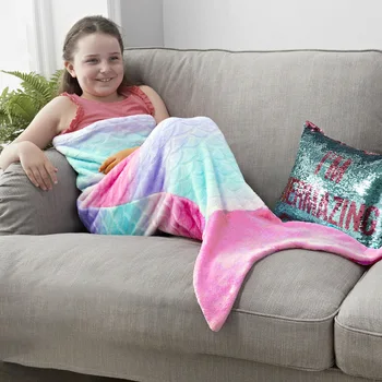 Renkli Denizkızı Kuyruğu Battaniye Kızlar için Köpekbalığı Giyilebilir Battaniye Erkek Çocuklar için Polar Mermaid Ölçekli Uyku Battaniye Gençler