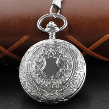 Gümüş Kalkan Rozeti Kabartmalı Mekanik cep saati Hatıra Kolye Saat Hediye Fob Zinciri ile Antika Zamanlayıcı Hediye