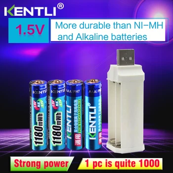 KENTLI 4 adet düşük kendi kendine deşarj 1.5 v 1180mWh AAA lityum li-ion şarj edilebilir pil + 4 kanal akıllı lityum şarj cihazı
