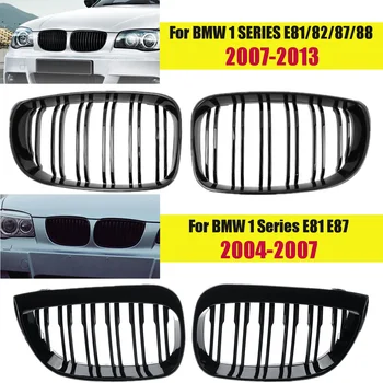 Çift Araba araç ön ızgarası BMW E81 E82 E87 E88 2004-2013 Böbrek ızgara ızgarası Parlak Siyah Çift Çıta Otomatik ızgara Aksesuarları