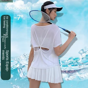 Yaz Beyaz Şeffaf Tenis Önlük Spor Gömlek Nefes Egzersiz Üstleri Kadınlar için Yoga Kısa Kollu Kapak Ups Plaj Aktif Giyim